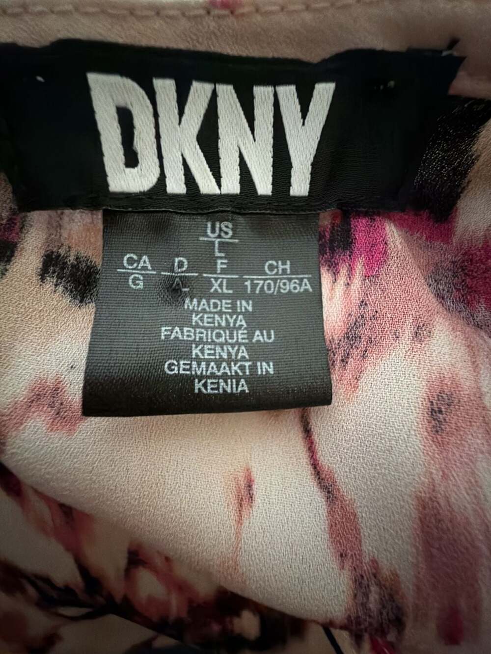 DKNY Women's Long Sleeve Crewneck Blouse in Pink, Black and White Abstract Print - Picture 2 of 10